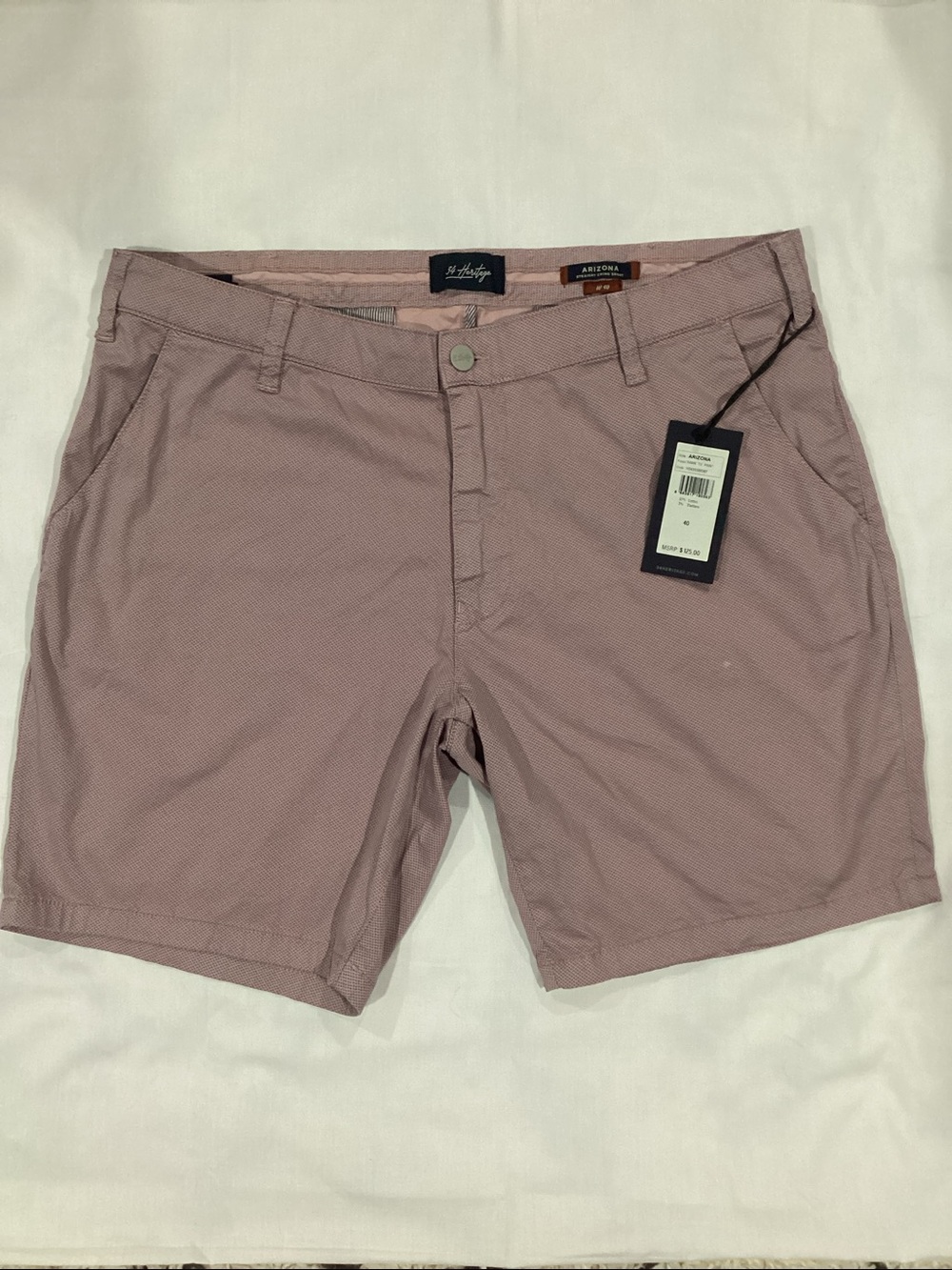 NEW 34 HERITAGE Arizona Flat Front Chino Short Fawn Tie Print